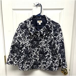 VTG Talbots Blazer, Navy White Lined Cotton, Peter Pan Collar, Women's Size 12